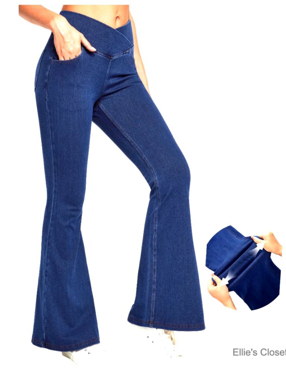 Stretchy Flare Jeans High Waisted V Cross Pull On Bootcut Leggings